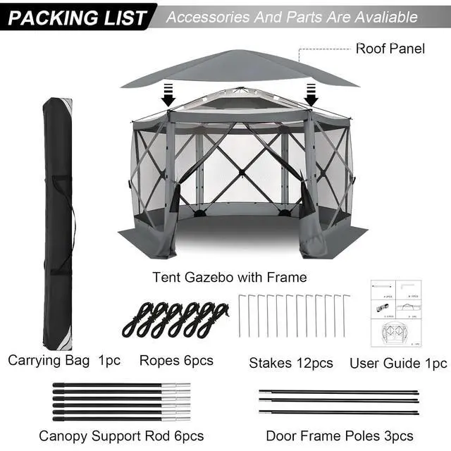 Alt view image 3 of 7 - 12x12 FT Pop Up Canopy Stargazing Tent, Gazebos On Clearance with Removable Roof, Screened in Gazebo, Screen Tents Portable carpas para Patio for Outdoor Camping,Backyard, Garden, Grey(Pro)
