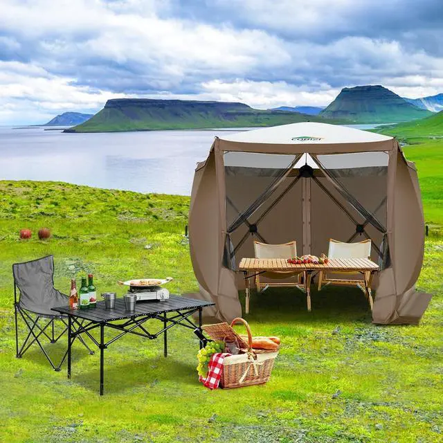 Alt view image 5 of 6 - 10x10 FT Pop up Gazebo, Popup Canopy tent,Screened In Gazebos with sidewalls, Waterproof Portable Outdoor Small Screen tents Sun Shelter,carpas para patio for Camping, Garden and Backyard,Brown