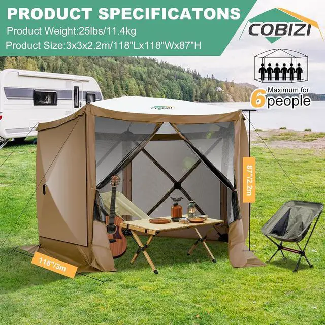 Alt view image 4 of 6 - 10x10 FT Pop up Gazebo, Popup Canopy tent,Screened In Gazebos with sidewalls, Waterproof Portable Outdoor Small Screen tents Sun Shelter,carpas para patio for Camping, Garden and Backyard,Brown