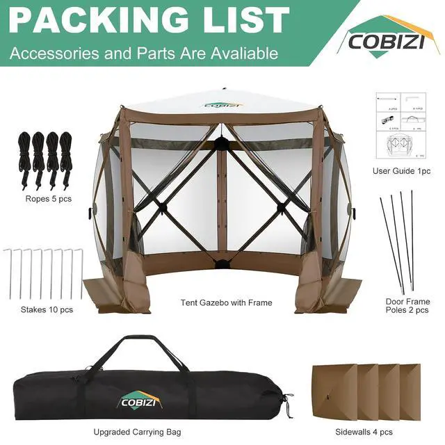 Alt view image 3 of 6 - 10x10 FT Pop up Gazebo, Popup Canopy tent,Screened In Gazebos with sidewalls, Waterproof Portable Outdoor Small Screen tents Sun Shelter,carpas para patio for Camping, Garden and Backyard,Brown