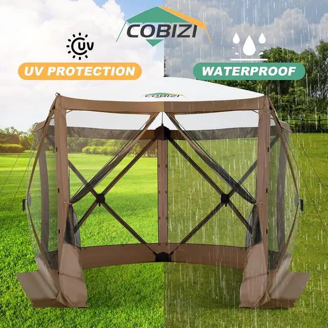 Alt view image 6 of 7 - 10x10FT Pop up Canopy Tent, Screened in Gazebos with Sidewalls,Brown