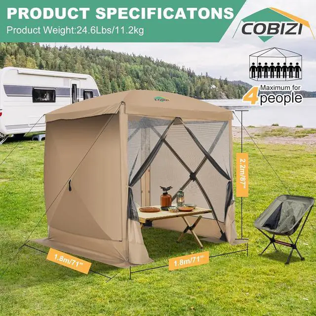 Alt view image 4 of 7 - 6x6 FT Pop up Gazebo, Popup Canopy Tent, Screened in Gazebos with sidewalls, Waterproof Portable Outdoor Small Screen Tents Sun Shelter,carpas para Patio for Camping, Garden and Backyard,Khaki