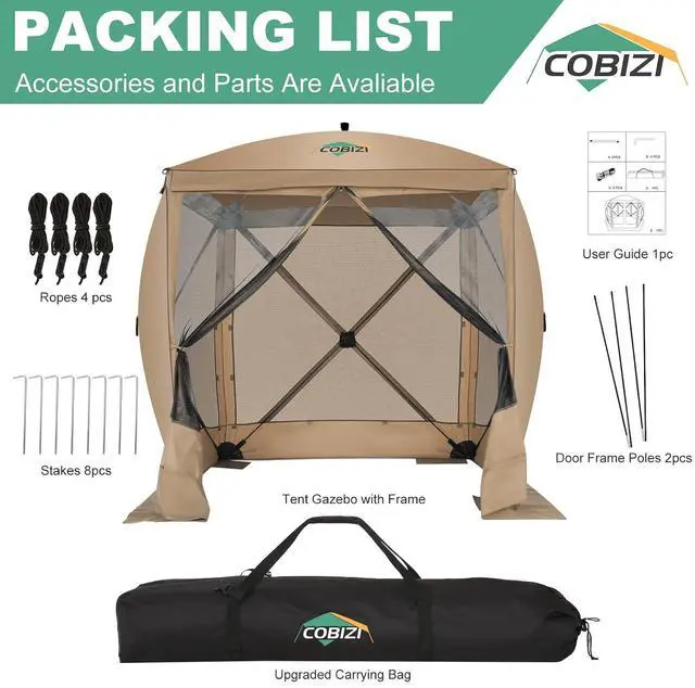Alt view image 5 of 7 - 6x6 FT Pop up Gazebo, Popup Canopy Tent, Screened in Gazebos with sidewalls, Waterproof Portable Outdoor Small Screen Tents Sun Shelter,carpas para Patio for Camping, Garden and Backyard,Khaki