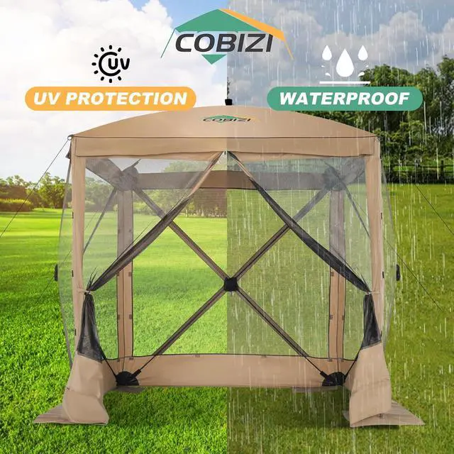 Alt view image 7 of 7 - 6x6 FT Pop up Gazebo, Popup Canopy Tent, Screened in Gazebos with sidewalls, Waterproof Portable Outdoor Small Screen Tents Sun Shelter,carpas para Patio for Camping, Garden and Backyard,Khaki