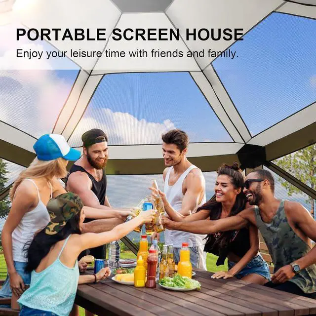 Alt view image 3 of 7 - 12x12 FT Pop Up Canopy Stargazing Tent, Gazebos On Clearance with Removable Roof, Screened in Gazebo, Screen Tents Portable carpas para Patio for Outdoor Camping,Backyard,Garden,Brown(Pro)
