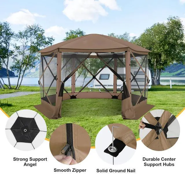 Alt view image 2 of 7 - 12x12 FT Pop Up Canopy Stargazing Tent, Gazebos On Clearance with Removable Roof, Screened in Gazebo, Screen Tents Portable carpas para Patio for Outdoor Camping,Backyard, Garden, Brown(Pro)