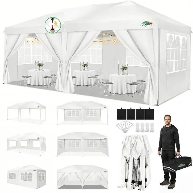 Main image of 10x20 Pop Up Canopy with 6 Sidewalls, One Push Easy Setup, White