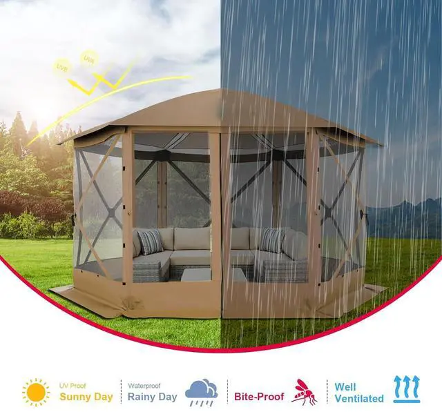 Alt view image 7 of 7 - 12x12 FT Pop Up Canopy Stargazing Tent, Gazebos On Clearance with Removable Roof, Screened in Gazebo, Screen Tents Portable carpas para Patio for Outdoor Camping,Backyard, Garden, Brown(Pro)