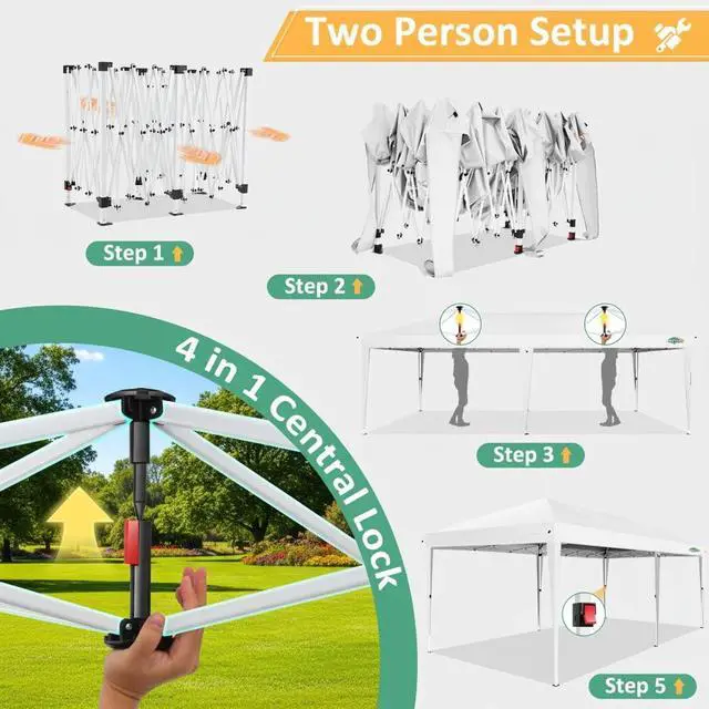Alt view image 4 of 7 - 10x20 Pop Up Canopy with 6 Sidewalls, One Push Easy Setup, White
