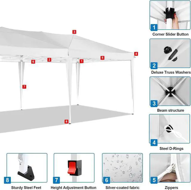 Alt view image 7 of 7 - 10x20 Pop Up Canopy with 6 Sidewalls, One Push Easy Setup, White