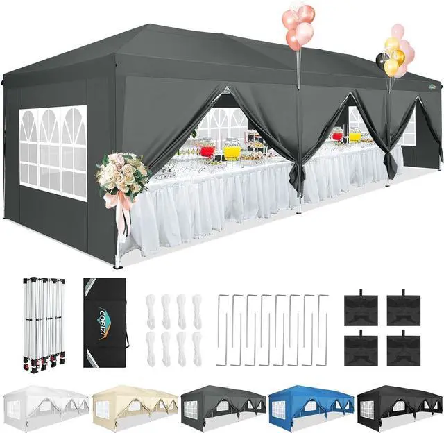 Main image of 10x30 Pop Up Canopy with 8 Sidewalls, One Push Easy Setup, Gray