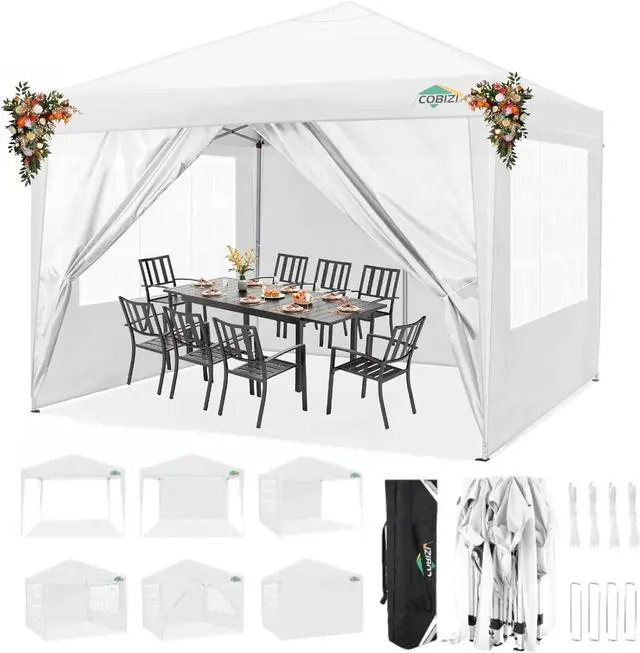 Main image of 10x10 Pop Up Canopy with 4 Sidewalls, One Push Easy Setup, White