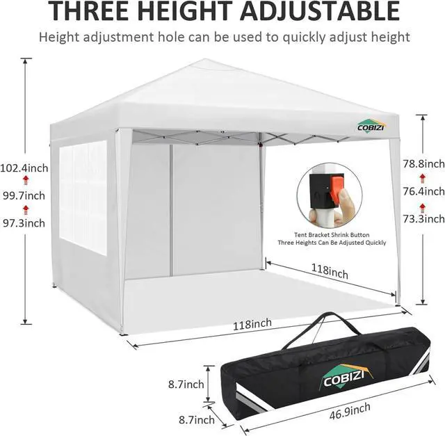 Alt view image 3 of 7 - 10x10 Pop Up Canopy with 4 Sidewalls, One Push Easy Setup, White