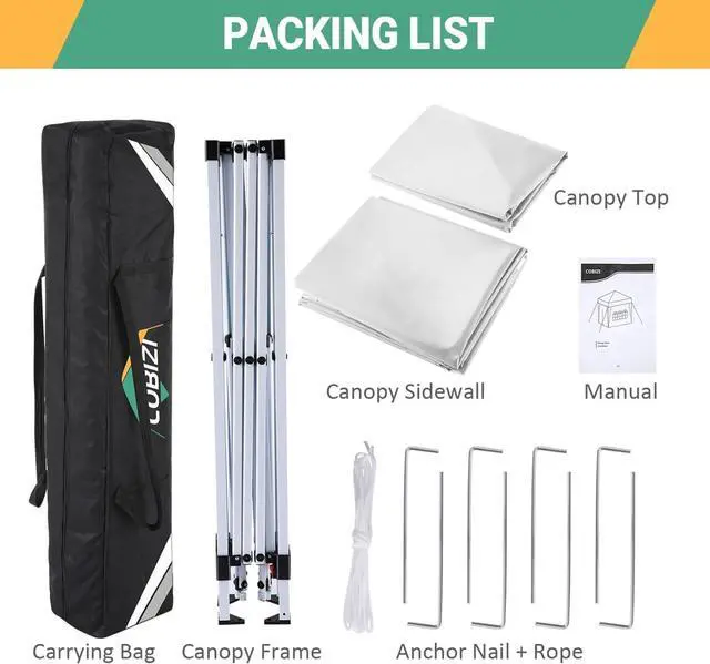 Alt view image 6 of 7 - 10x10 Pop Up Canopy with 4 Sidewalls, One Push Easy Setup, White