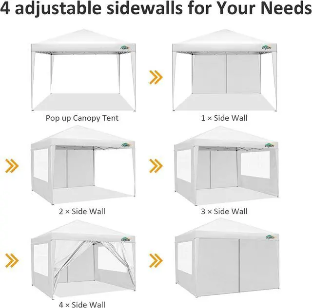 Alt view image 7 of 7 - 10x10 Pop Up Canopy with 4 Sidewalls, One Push Easy Setup, White