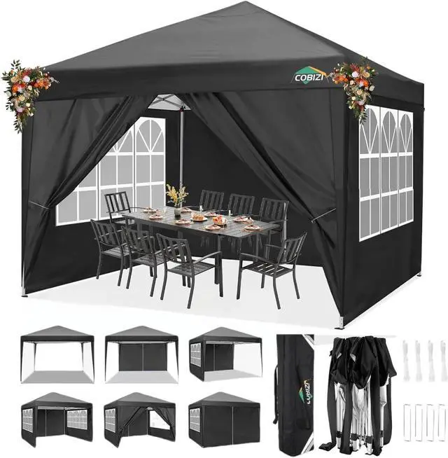 Main image of 10x10 Pop Up Canopy with 4 Sidewalls, One Push Easy Setup, Black