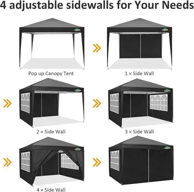 Alt view image 6 of 7 - 10x10 Pop Up Canopy with 4 Sidewalls, One Push Easy Setup, Black