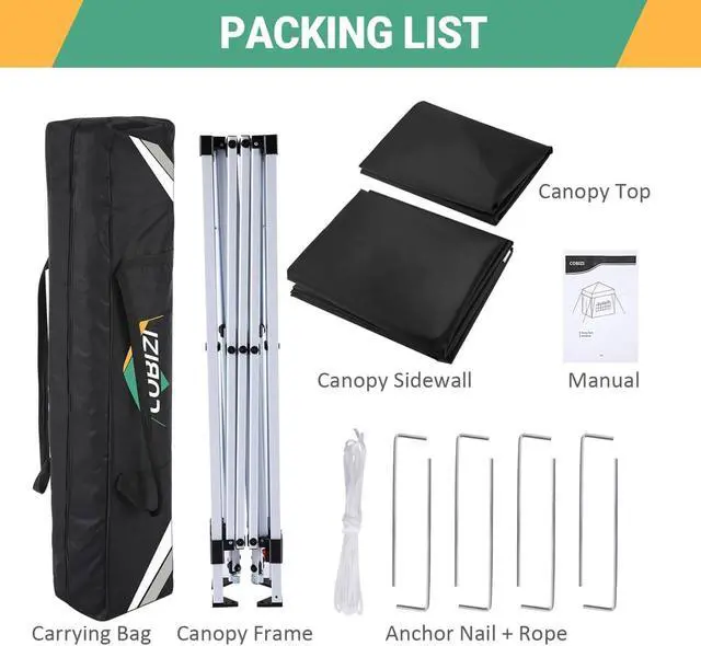 Alt view image 7 of 7 - 10x10 Pop Up Canopy with 4 Sidewalls, One Push Easy Setup, Black