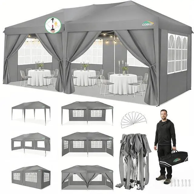 Main image of 10x20 Pop Up Canopy with 6 Sidewalls, One Push Easy Setup, Gray