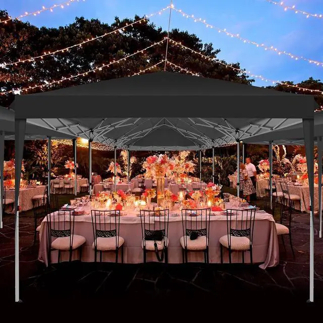 Alt view image 2 of 7 - 10x30 Pop Up Canopy with 8 Sidewalls, One Push Easy Setup, Black