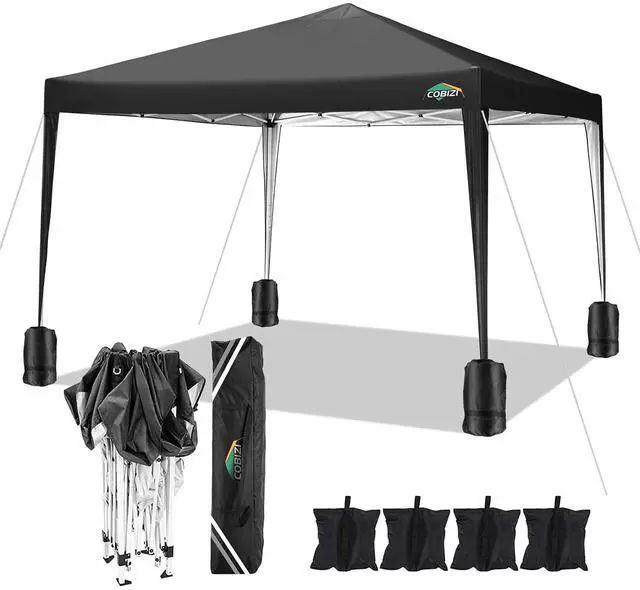 Main image of 10x10 Pop Up Canopy Tent with 4 Sandbags, Easy Set Up Gazebo, Instant Outdoor Sun Shade &Waterproof Canopy with 8 Stakes,4 Ropes&Carry Bag, Tents for Parties, Beach, Backyard,Camping(Black