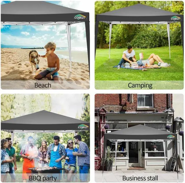 Alt view image 2 of 6 - 10x10 Pop Up Canopy Tent with 4 Sandbags, Easy Set Up Gazebo, Instant Outdoor Sun Shade &Waterproof Canopy with 8 Stakes,4 Ropes&Carry Bag, Tents for Parties, Beach, Backyard,Camping(Black