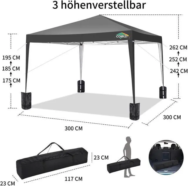 Alt view image 4 of 6 - 10x10 Pop Up Canopy Tent with 4 Sandbags, Easy Set Up Gazebo, Instant Outdoor Sun Shade &Waterproof Canopy with 8 Stakes,4 Ropes&Carry Bag, Tents for Parties, Beach, Backyard,Camping(Black