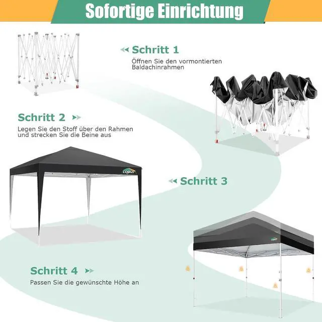 Alt view image 5 of 6 - 10x10 Pop Up Canopy Tent with 4 Sandbags, Easy Set Up Gazebo, Instant Outdoor Sun Shade &Waterproof Canopy with 8 Stakes,4 Ropes&Carry Bag, Tents for Parties, Beach, Backyard,Camping(Black