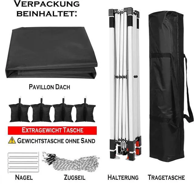Alt view image 6 of 6 - 10x10 Pop Up Canopy Tent with 4 Sandbags, Easy Set Up Gazebo, Instant Outdoor Sun Shade &Waterproof Canopy with 8 Stakes,4 Ropes&Carry Bag, Tents for Parties, Beach, Backyard,Camping(Black