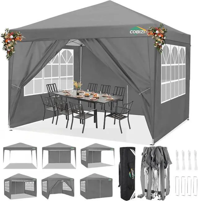 Main image of 10x10 Pop Up Canopy with 4 Sidewalls, One Push Easy Setup, Gray