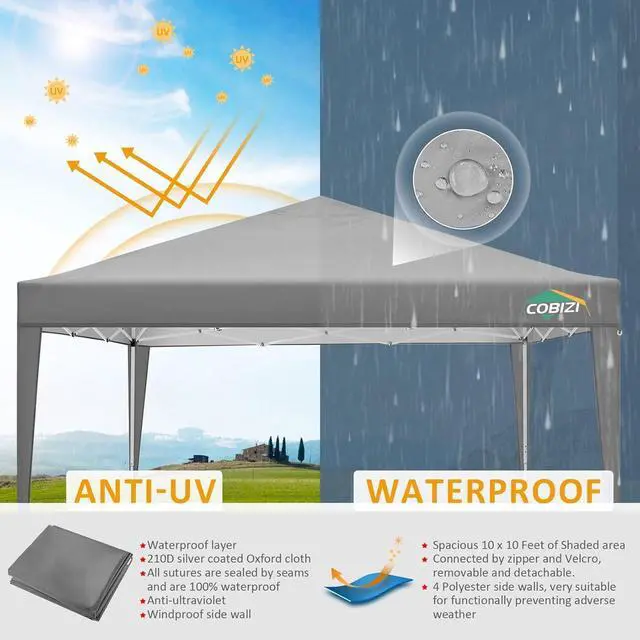 Alt view image 5 of 7 - 10x10 One Push Easy Up Pop Up Canopy Tent with 4 Sidewalls, Gray