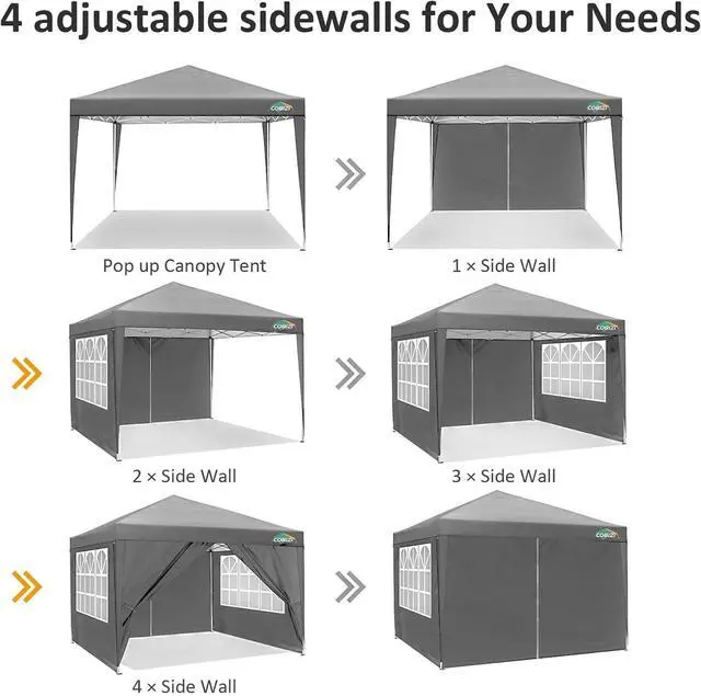 Alt view image 7 of 7 - 10x10 Pop Up Canopy with 4 Sidewalls, One Push Easy Setup, Gray
