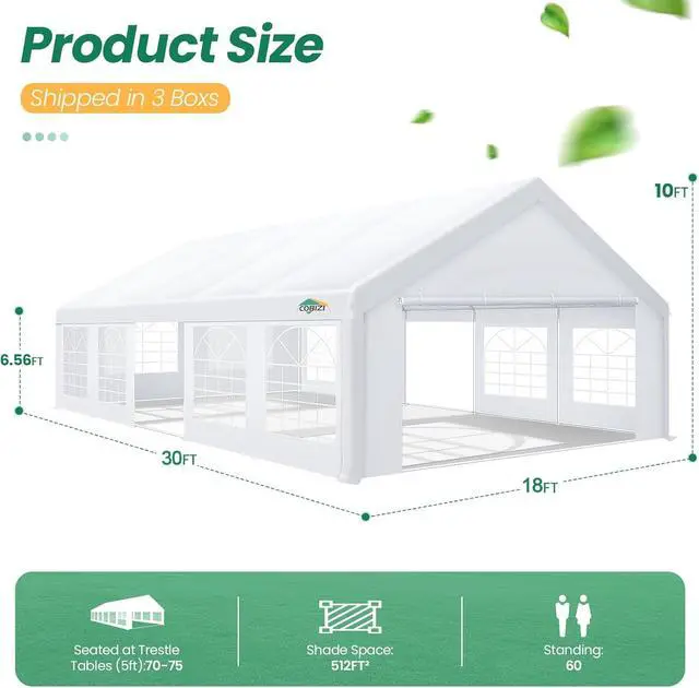 Alt view image 2 of 7 - 20x30 FT Party Tent Heavy Duty, Large Outdoor Event Tents for Parties with 8 Sidewalls & Built-in Sandbags,Waterproof Wedding Canopy Tent Gazebo Commercial Tents for Carport,Patio,White