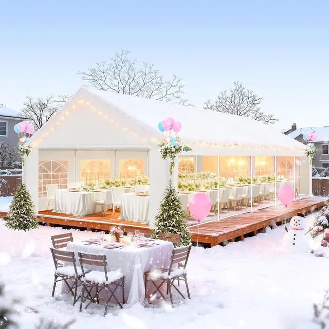 Alt view image 2 of 7 - 16x32 Party Tent Heavy Duty, Tents for Parties with 6 Removable Sidewalls & 4 Built-in Sandbag, Event Wedding Tent, UV 50+, Waterproof, Windproof White