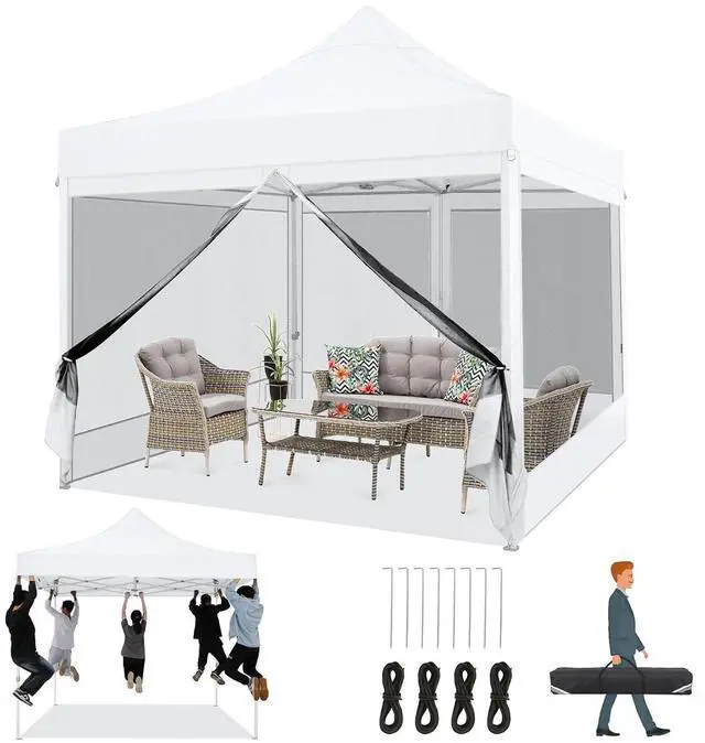 Main image of 10x10 Heavy Duty Pop Up Canopy with 4 Mosquito Netting Wall, Easy Set Up Commercial Gazebo Party Tent, Outdoor Instant Screen Canopy for Backyard, Patio, Garden, White