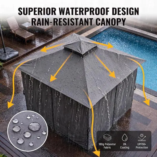 Alt view image 4 of 7 - Gazebo 10x10 Heavy Duty Gazebos with Improved Curtains Outdoor Double Roof Patio with Metal Steel Frame Outdoor Canopy for Patio, Deck, Backyard (Gray)
