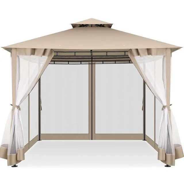 Alt view image 4 of 7 - Gazebo 10x10 Heavy Duty Gazebos with Improved Nettings Outdoor Gazebo Double Roof Patio Gazebos with Metal Steel Frame Outdoor Canopy for Patio, Deck, Backyard (Khaki)