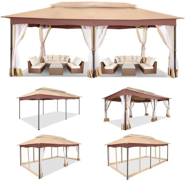 Main image of 12x20 Large Outdoor Patio Gazebo, Double Roof Soft Top Canopy with Mosquito Netting, Heavy Duty Steel Frame Shade Shelter for Backyard, Garden, Deck, Poolside