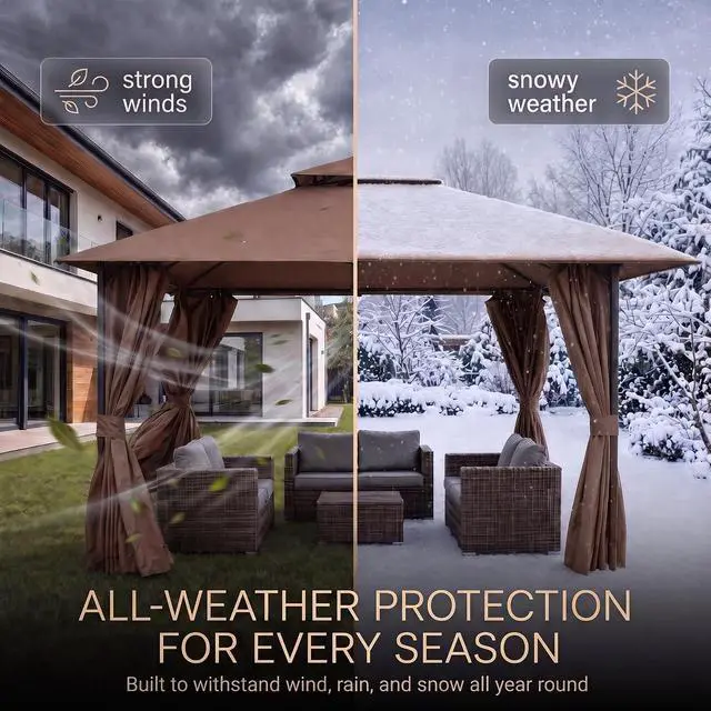 Alt view image 3 of 7 - Gazebo 10x10 Heavy Duty Gazebos with Improved Curtains Outdoor Double Roof Patio with Metal Steel Frame Outdoor Canopy for Patio, Deck, Backyard (Brown)