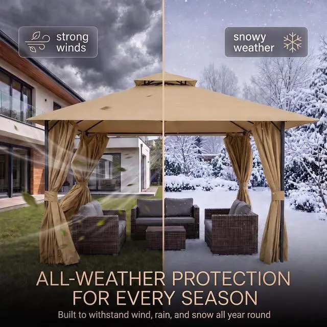 Alt view image 3 of 7 - Gazebo 10x10 Heavy Duty Gazebos with Improved Curtains Outdoor Double Roof Patio with Metal Steel Frame Outdoor Canopy for Patio, Deck, Backyard (Khaki)