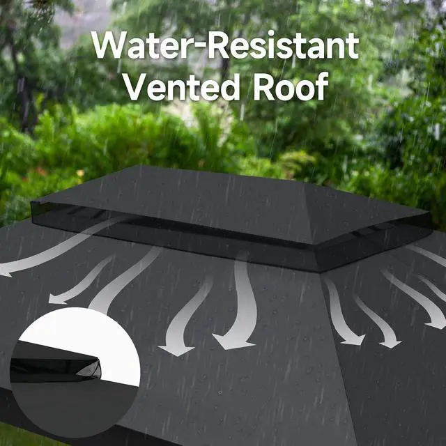 Alt view image 2 of 7 - 10x15 Gazebo Metal Frame Canopy Tent, Vented Double Roof, Black