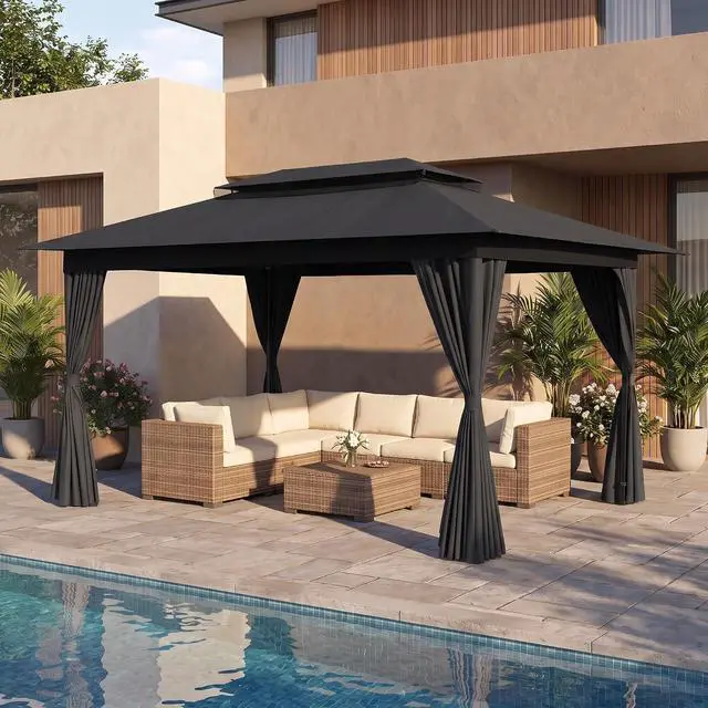 Main image of 10x15 Gazebo Metal Frame Canopy Tent, Vented Double Roof, Black