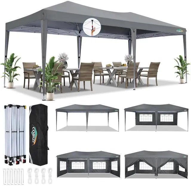 Main image of 10x20 Canopy Tents for Parties 10x20ft Easy Setup Pop up Tents with Sidewalls & One Push Lock Waterproof Outdoor Large Shelter Party Tent for Wedding Car Port Events Patio Gazebo, Gray