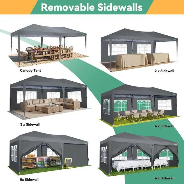 Alt view image 7 of 7 - 10x20 Canopy Tents for Parties 10x20ft Easy Setup Pop up Tents with Sidewalls & One Push Lock Waterproof Outdoor Large Shelter Party Tent for Wedding Car Port Events Patio Gazebo, Gray