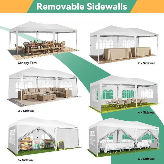 Alt view image 7 of 7 - 10x20 Canopy Tents for Parties 10x20ft Easy Setup Pop up Tents with Sidewalls & One Push Lock Waterproof Outdoor Large Shelter Party Tent for Wedding Car Port Events Patio Gazebo, White