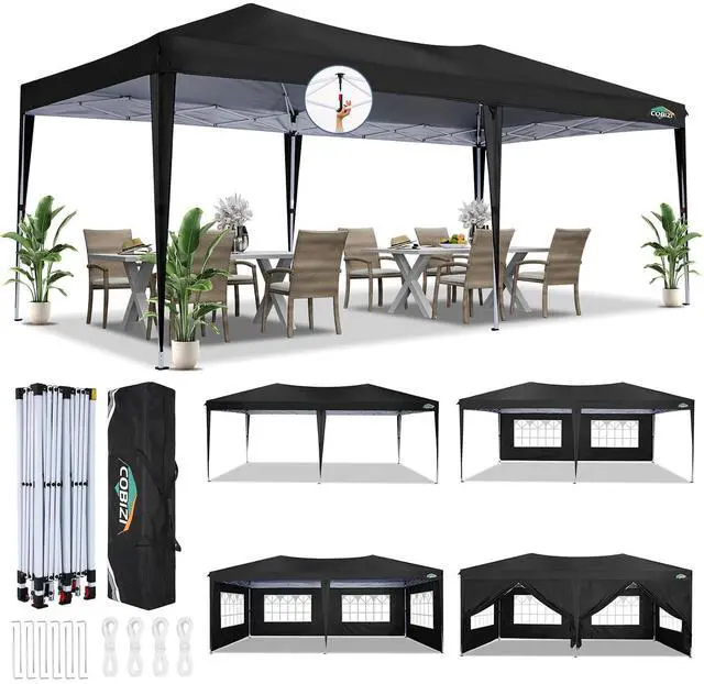 Main image of 10x20 Canopy Tents for Parties 10x20ft Easy Setup Pop up Tents with Sidewalls & One Push Lock Waterproof Outdoor Large Shelter Party Tent for Wedding Car Port Events Patio Gazebo, Black