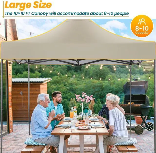 Alt view image 2 of 7 - 10x10 Pop Up Canopy Tent Commercial Heavy Duty Instant Canopy with 4 Sidewalls, UV 50+ Silver Coated Waterproof Vendor, Portable Shelter with Carry Bag, Event Tent for Parties, Khaki