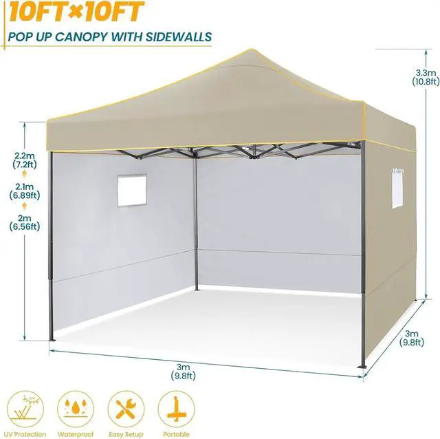 Alt view image 5 of 7 - 10x10 Pop Up Canopy Tent Commercial Heavy Duty Instant Canopy with 4 Sidewalls, UV 50+ Silver Coated Waterproof Vendor, Portable Shelter with Carry Bag, Event Tent for Parties, Khaki