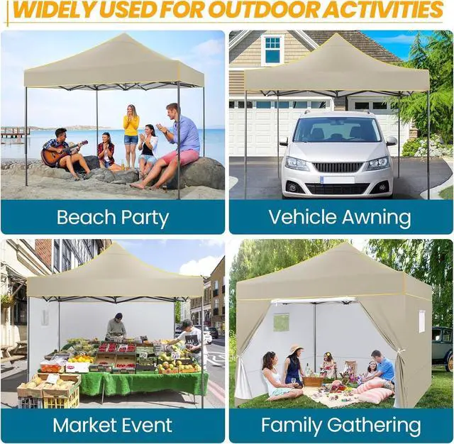 Alt view image 7 of 7 - 10x10 Pop Up Canopy Tent Commercial Heavy Duty Instant Canopy with 4 Sidewalls, UV 50+ Silver Coated Waterproof Vendor, Portable Shelter with Carry Bag, Event Tent for Parties, Khaki