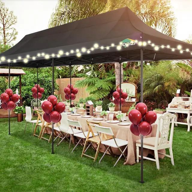 Alt view image 2 of 7 - 10x30 Heavy Duty pop up Canopy, Commercial10x30 Party Tent for Parties Waterproof Gazebos with 8 Sidewalls, All Season Wind & Waterproof UPF50+,Stable Thickened Frame, Black